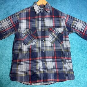 Vintage Fieldmaster Men’s Flannel Shirt Blue Gray Plaid USA Made Size M